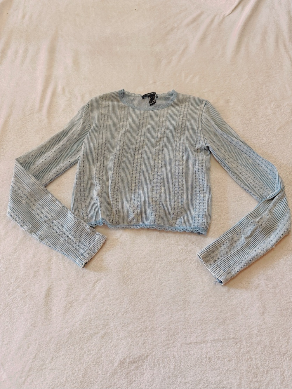 Forever 21 Light Blue Ribbed Cropped Long-Sleeve Top
